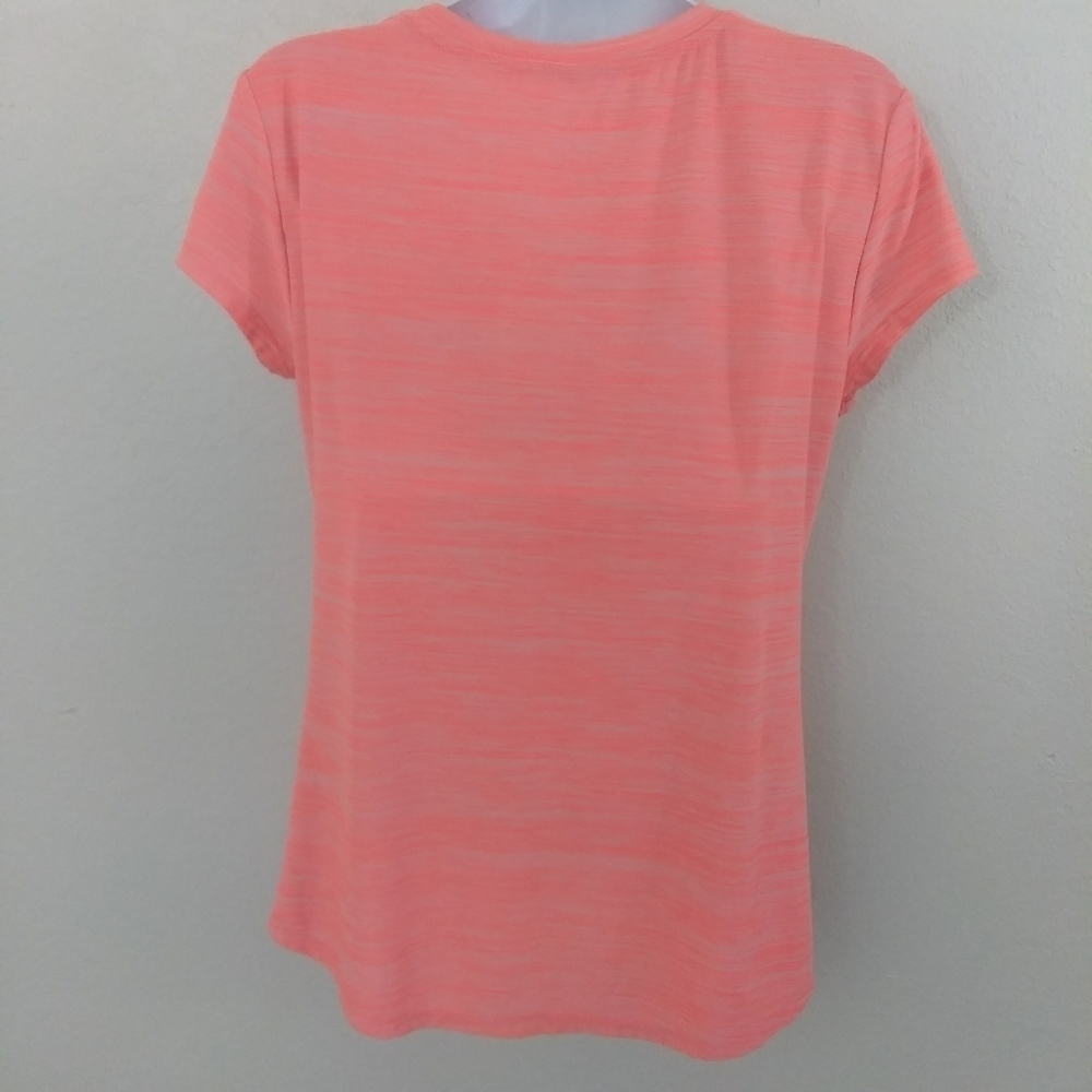 Bally Total Fitness Orange Pink V-neck Sportswear Active Casual T-shirt Top - Picture 6 of 11